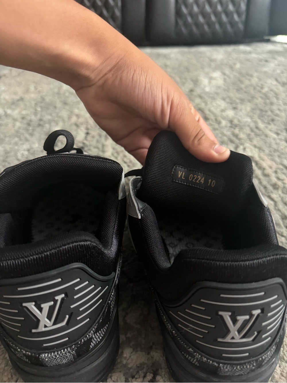 Louis Vuitton Men’s Black and Gray Checker Low-Top Sneakers - Picture 3 of 6